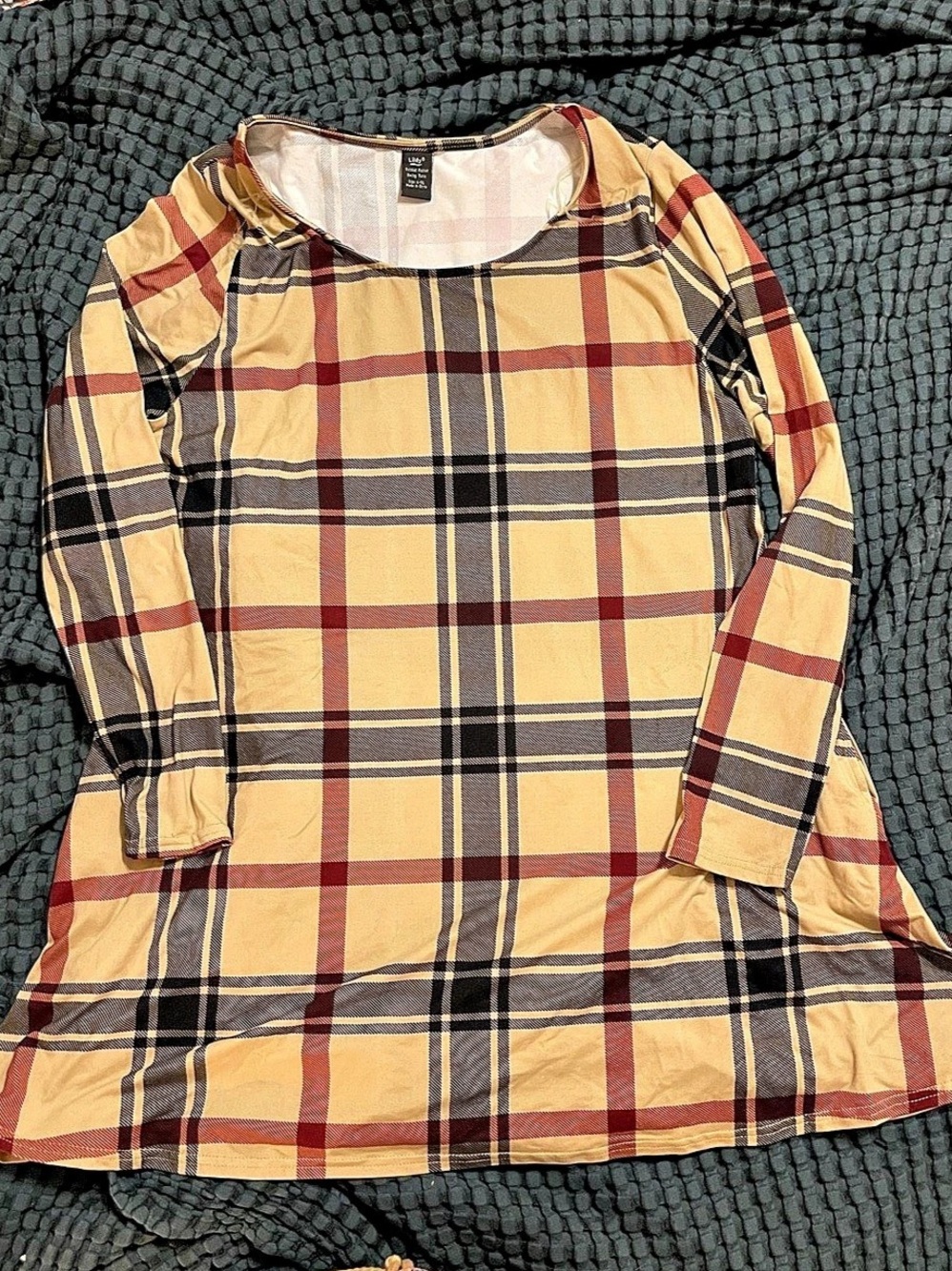 Lildy Plaid Long Sleeve Tunic in Tan & Red Size XL
